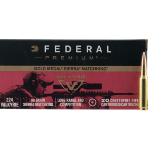 Federal Gold Medal Premium Rifle Ammo Brass .224 Valkyrie 20-Rounds 90 Grain Sierra MatchKing BTHP