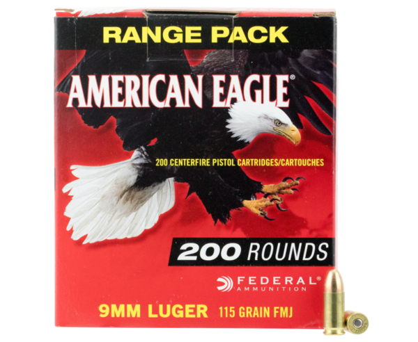 Federal American Eagle Competition Ammo Brass 9mm 200-Rounds 115 Grain FMJ