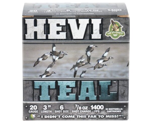 HEVISHOT HEVI-TEAL 20GA 3-INCH 7/8OZ #6 SHOT 25 ROUNDS PER BOX