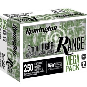 Remington Ammunition Range Ammo Brass 9mm 250-Round 115 Grain FMJ