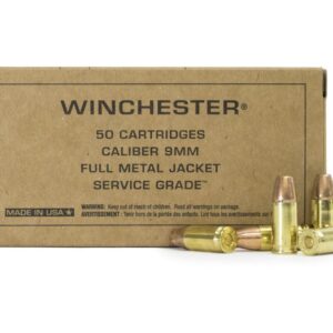 Winchester Service Grade Full Metal Jacket 115 Grain Brass 9mm 50Rds