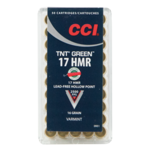 CCI Ammunition Varmint TNT Green Brass .17 HMR 16-Grain 50-Rounds HP
