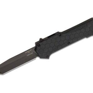 Hogue Compound OTF Automatic Knife - 3.5" Plain Tanto Blade with Black G10 and Aluminum Handles