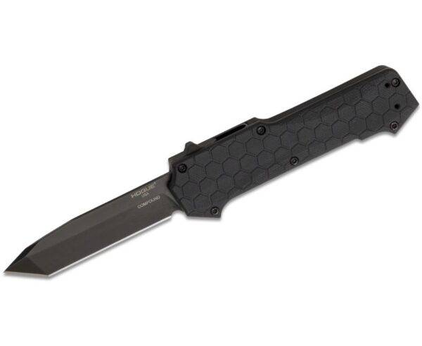 Hogue Compound OTF Automatic Knife - 3.5" Plain Tanto Blade with Black G10 and Aluminum Handles