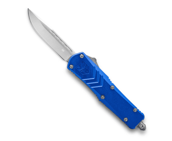 CobraTec FS-X Blue OTF Knife - 2.75" Plain Drop Point Blade with Nylon Sheath