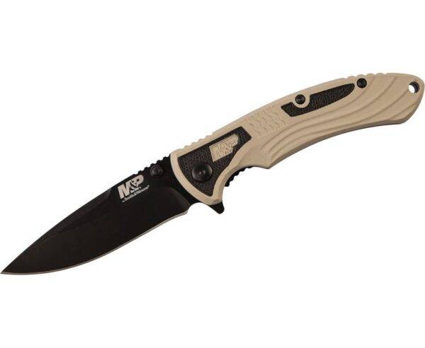 Smith and Wesson M&P Ultra Glide Tan Folding Knife - 3" Black Plain Drop Point Blade