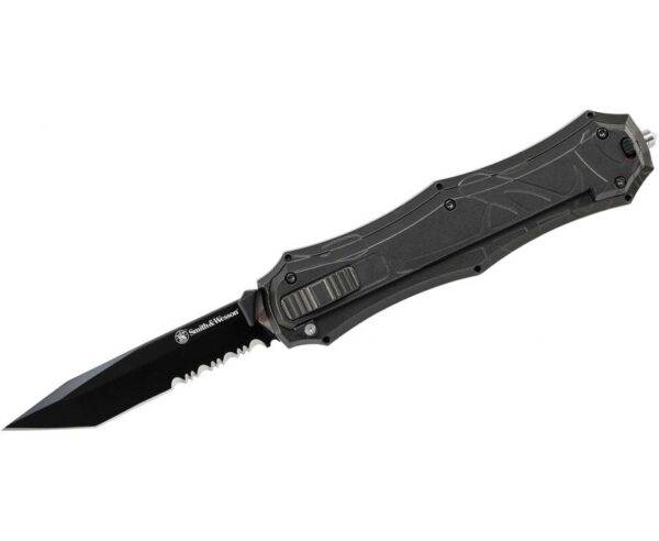 Smith and Wesson OTF Knife - 3.5" Black Serrated Spear Point Blade