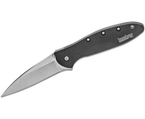 Kershaw Leek Folding Knife - 3" Stonewash Plain Drop Point Blade with Assisted Flipper