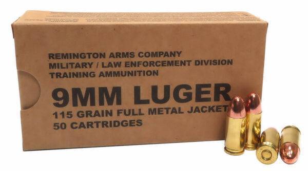 9mm 9x19 Ammo 115gr FMJ Remington Military LE Training (B9MM3) 500 Round Case