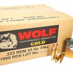 223 5.56x45 Ammo 55gr FMJ Wolf Gold Brass Case Boxer Primed 1000 Round Case
