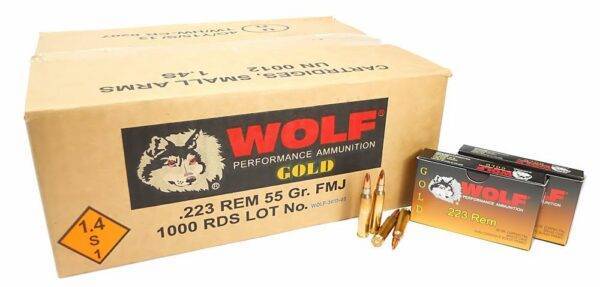223 5.56x45 Ammo 55gr FMJ Wolf Gold Brass Case Boxer Primed 1000 Round Case